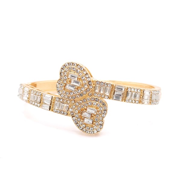 The Unbranded Brand Jewelry - Gold Plated Double Heart Hinged Cuff Bracelet Women's CZ Bangle Romantic Jewelry